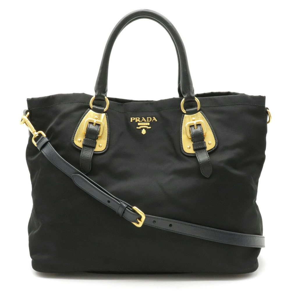 Prada Tote Tessuto Saffiano Bag Shoulder Leather NERO Black